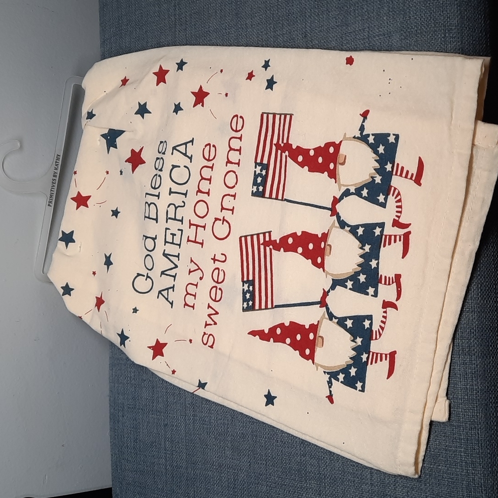 God Bless USA My Home Sweet Gnome Kitchen Cotton Dish Hand Towel Patriotic NWT
